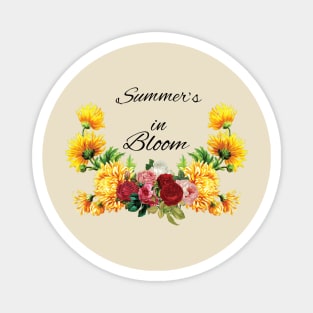 Summer's in Bloom, Red, Pink Roses with Yellow Flowers Magnet